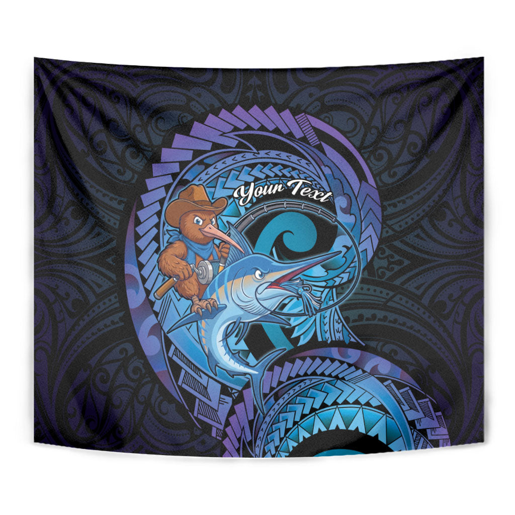 Personalised Blue Marlin Fishing New Zealand Tapestry NZ Kiwi Cowboy Born To Fish LT14 - Polynesian Pride