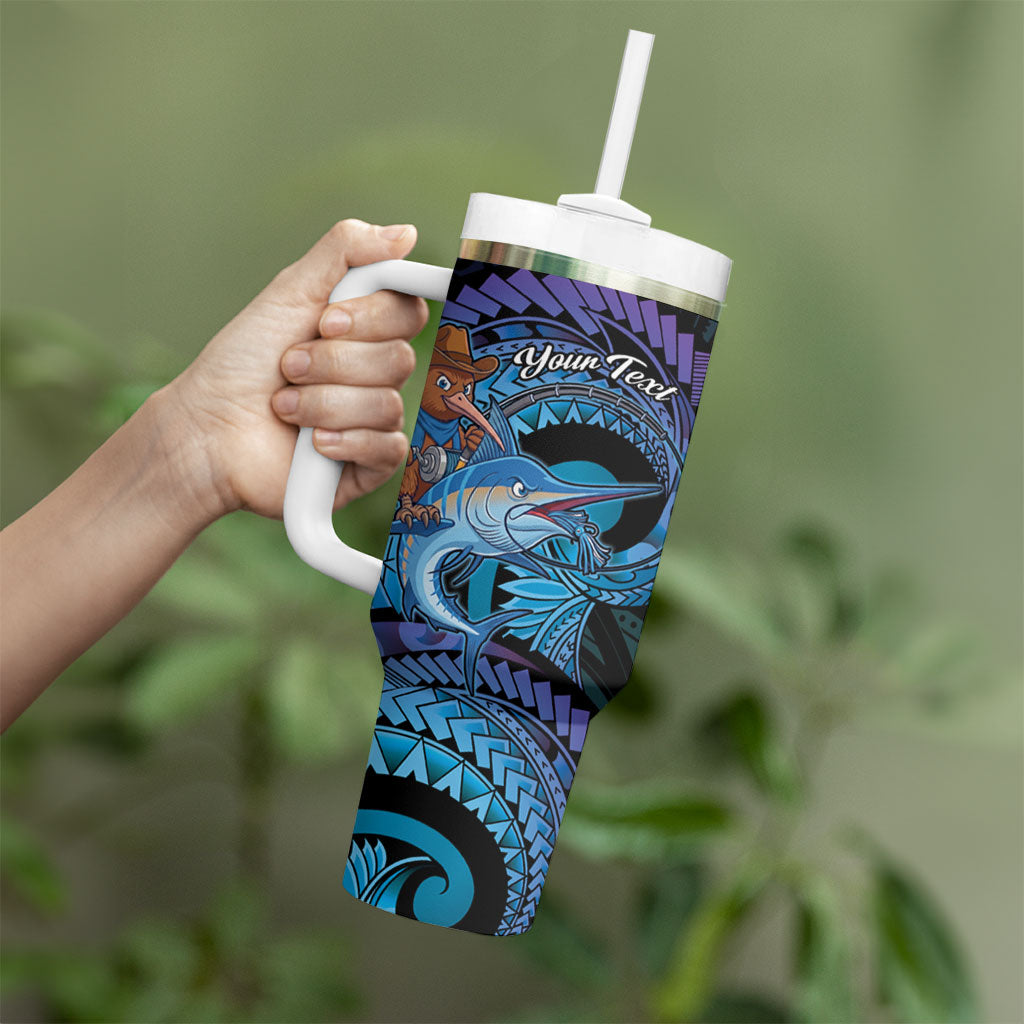 Personalised Blue Marlin Fishing New Zealand Tumbler With Handle NZ Kiwi Cowboy Born To Fish