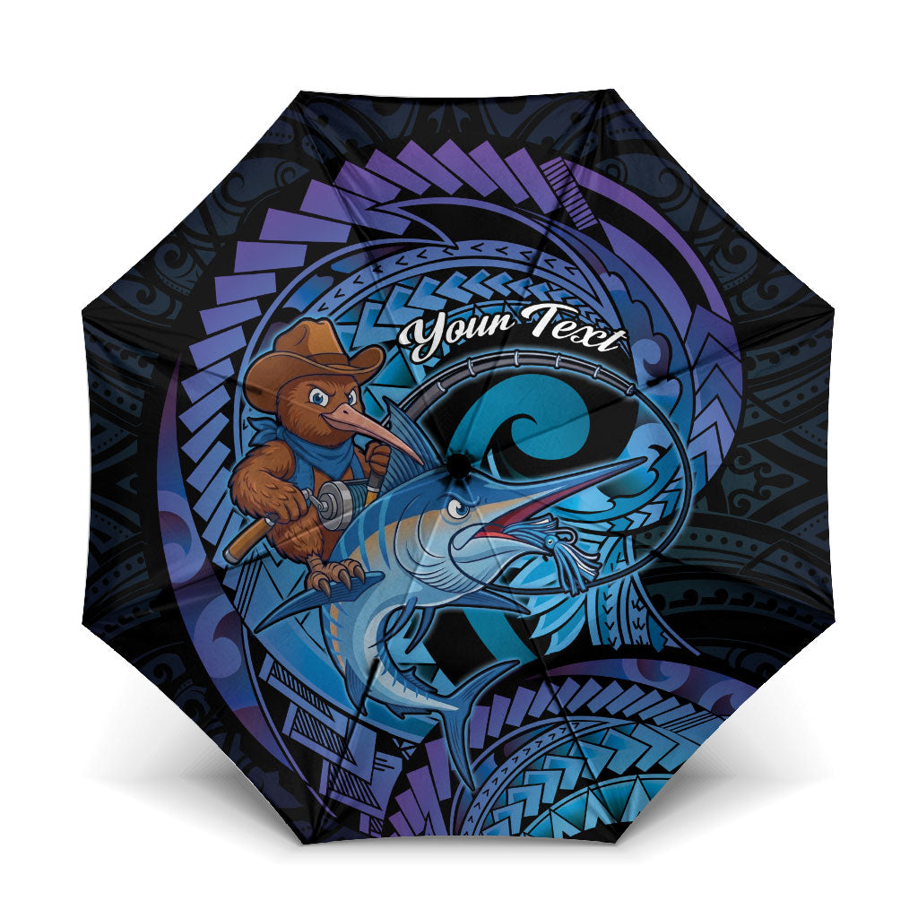 Personalised Blue Marlin Fishing New Zealand Umbrella NZ Kiwi Cowboy Born To Fish LT14 One Size Folded 11.42 inch Opened Diameter 37.4 inch Purple - Polynesian Pride