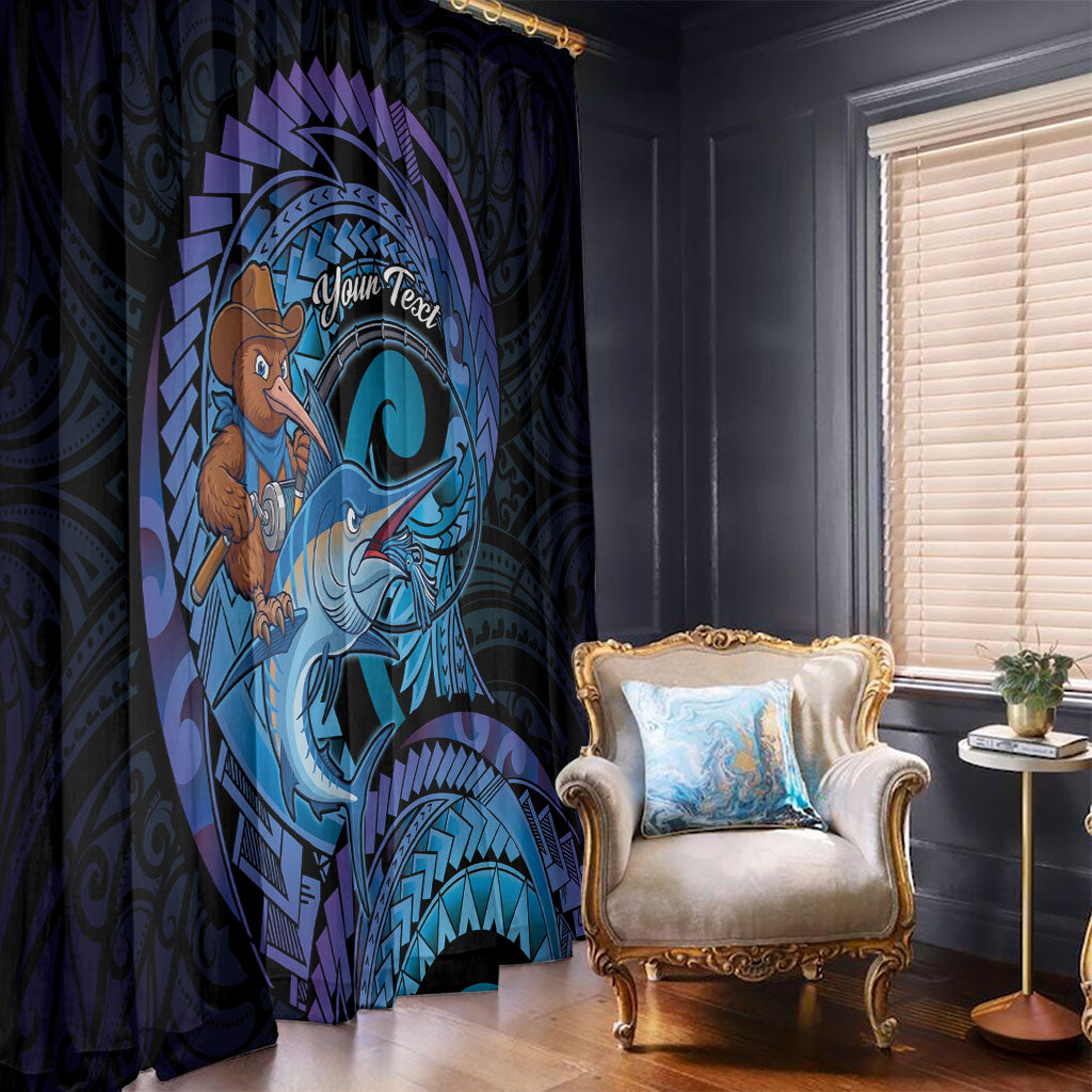 Personalised Blue Marlin Fishing New Zealand Window Curtain NZ Kiwi Cowboy Born To Fish LT14 - Polynesian Pride