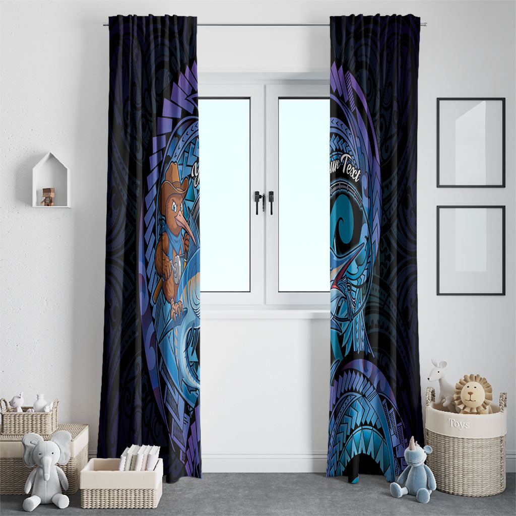 Personalised Blue Marlin Fishing New Zealand Window Curtain NZ Kiwi Cowboy Born To Fish LT14 - Polynesian Pride