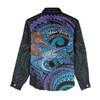 Personalised Blue Marlin Fishing New Zealand Women Casual Shirt NZ Kiwi Cowboy Born To Fish LT14 - Polynesian Pride