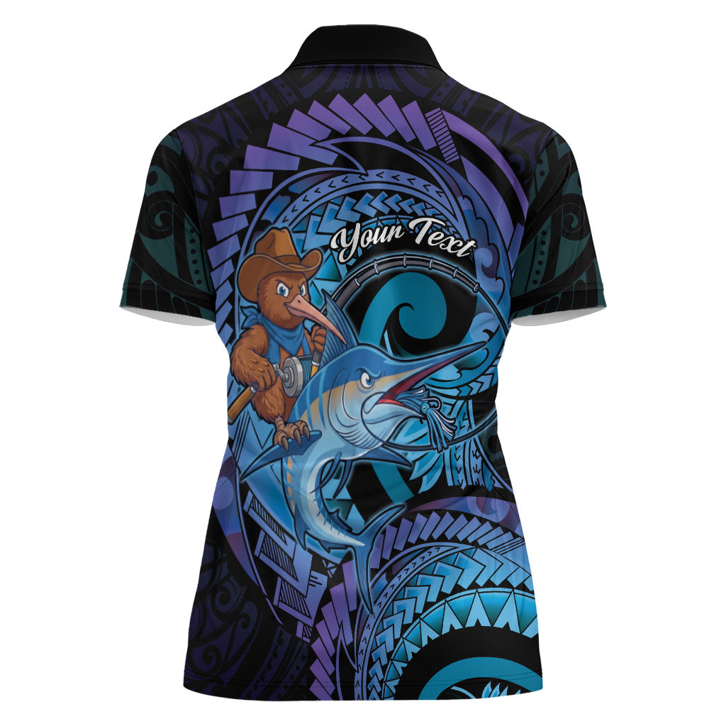 Personalised Blue Marlin Fishing New Zealand Women Polo Shirt NZ Kiwi Cowboy Born To Fish LT14 - Polynesian Pride