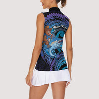 Personalised Blue Marlin Fishing New Zealand Women Sleeveless Polo Shirt NZ Kiwi Cowboy Born To Fish LT14 - Polynesian Pride