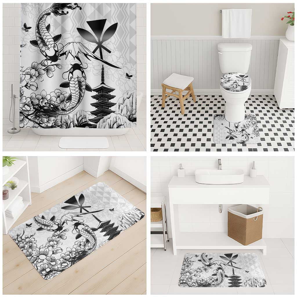 Japan And Hawaii Bathroom Set Sakura Koi Fish Hawaiian Lei Kanaka - Polynesian Pride