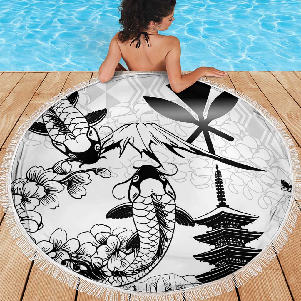 Japan And Hawaii Beach Blanket Sakura Koi Fish Hawaiian Lei Kanaka - Polynesian Pride