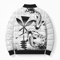 Japan And Hawaii Bomber Puffer Jacket Sakura Koi Fish Hawaiian Lei Kanaka - Polynesian Pride