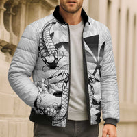 Japan And Hawaii Bomber Puffer Jacket Sakura Koi Fish Hawaiian Lei Kanaka - Polynesian Pride