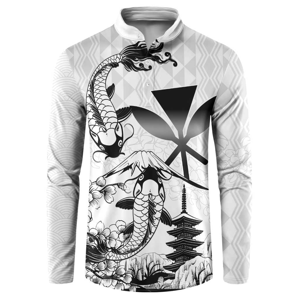 Japan And Hawaii Button Sweatshirt Sakura Koi Fish Hawaiian Lei Kanaka - Polynesian Pride