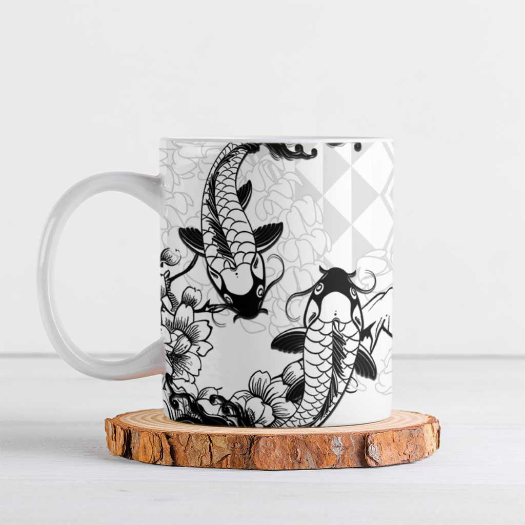 Japan And Hawaii Ceramic Mug Sakura Koi Fish Hawaiian Lei Kanaka - Polynesian Pride