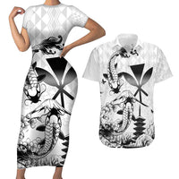 Japan And Hawaii Couples Matching Short Sleeve Bodycon Dress and Hawaiian Shirt Sakura Koi Fish Hawaiian Lei Kanaka - Polynesian Pride