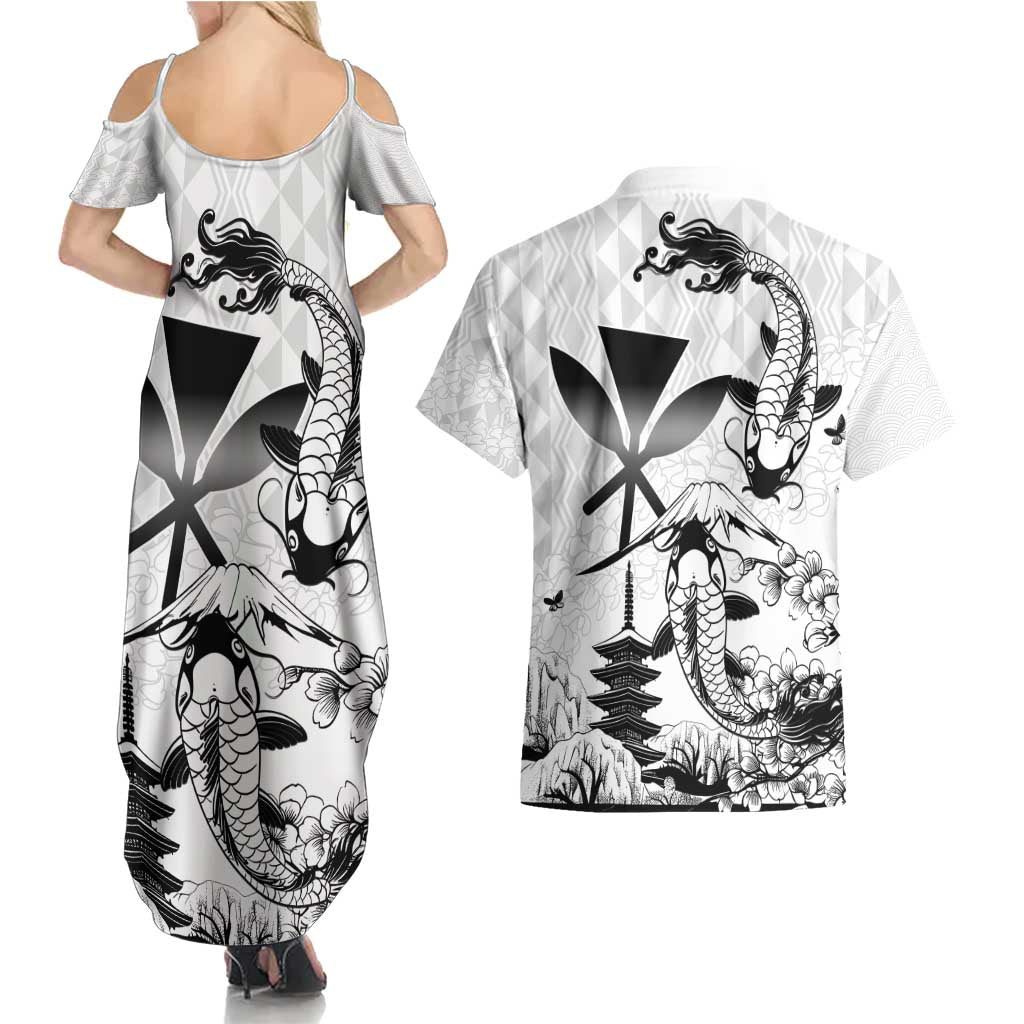 Japan And Hawaii Couples Matching Summer Maxi Dress and Hawaiian Shirt Sakura Koi Fish Hawaiian Lei Kanaka - Polynesian Pride