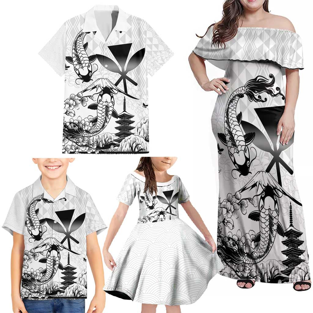 Japan And Hawaii Family Matching Off Shoulder Maxi Dress and Hawaiian Shirt Sakura Koi Fish Hawaiian Lei Kanaka - Polynesian Pride