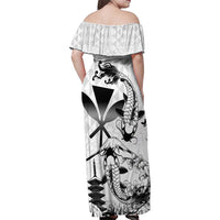 Japan And Hawaii Family Matching Off Shoulder Maxi Dress and Hawaiian Shirt Sakura Koi Fish Hawaiian Lei Kanaka - Polynesian Pride