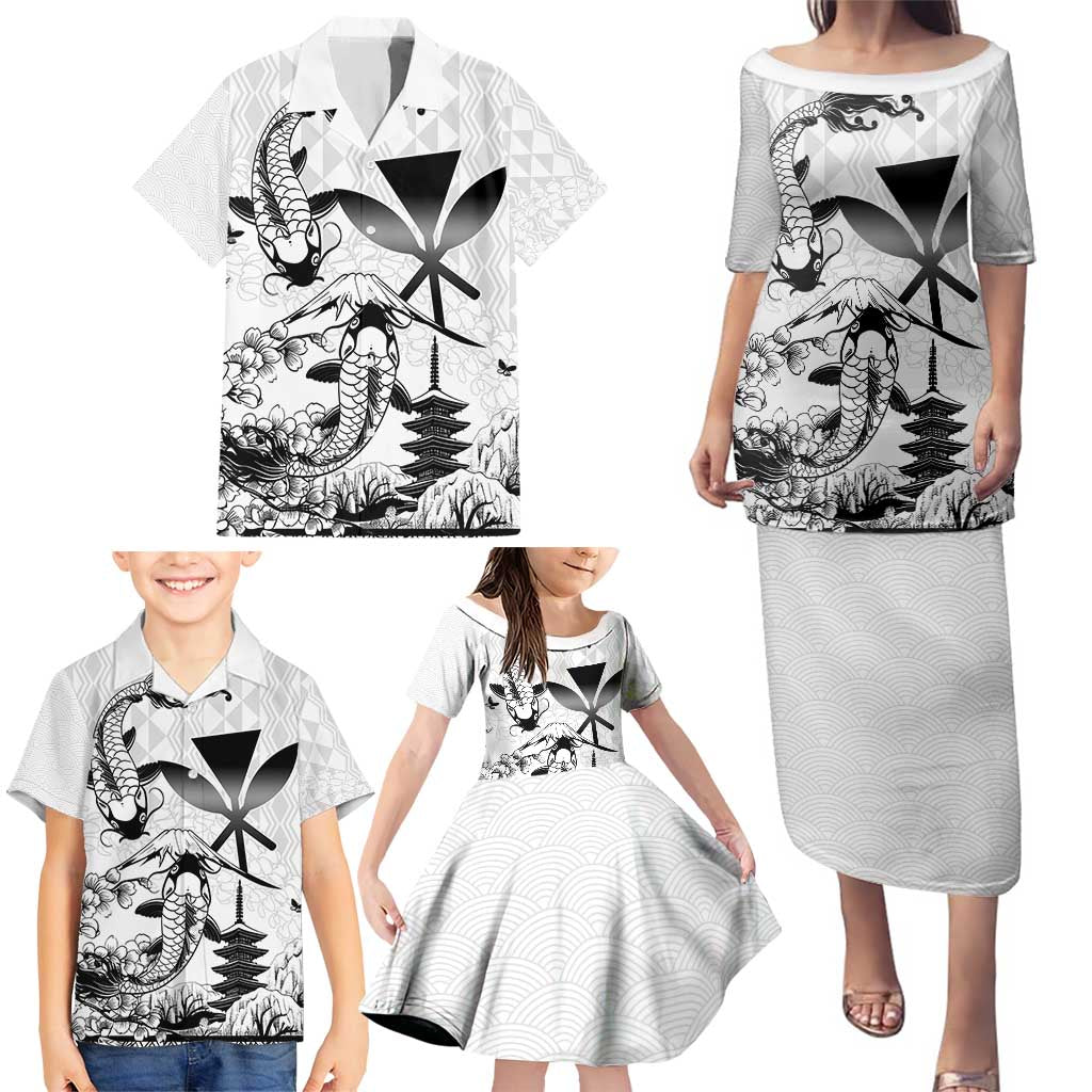 Japan And Hawaii Family Matching Puletasi and Hawaiian Shirt Sakura Koi Fish Hawaiian Lei Kanaka - Polynesian Pride