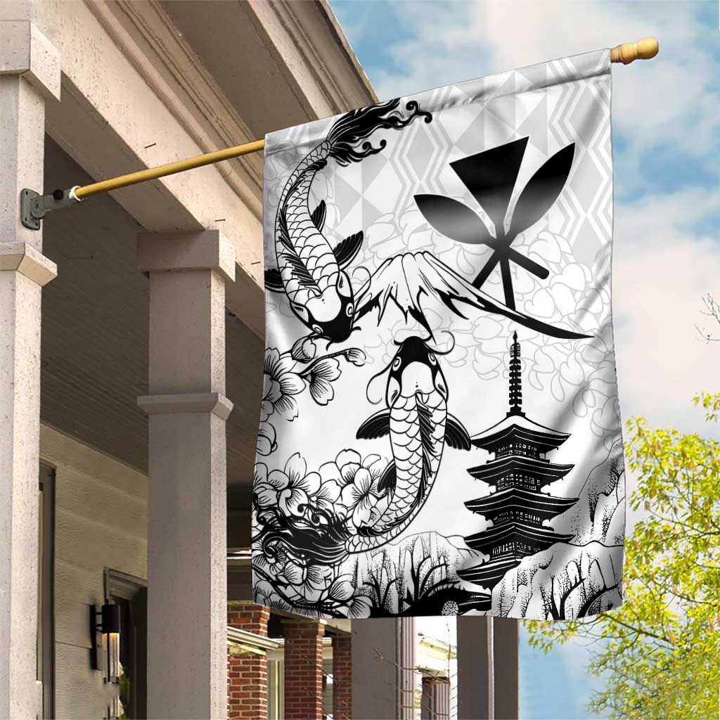 Japan And Hawaii Garden Flag Sakura Koi Fish Hawaiian Lei Kanaka - Polynesian Pride