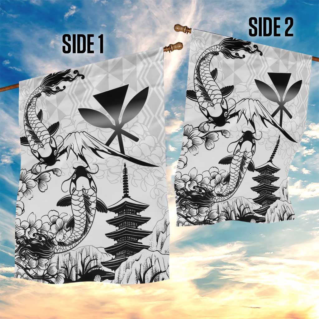 Japan And Hawaii Garden Flag Sakura Koi Fish Hawaiian Lei Kanaka - Polynesian Pride