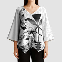 Japan And Hawaii Kimono Sleeve Blouse Sakura Koi Fish Hawaiian Lei Kanaka - Polynesian Pride