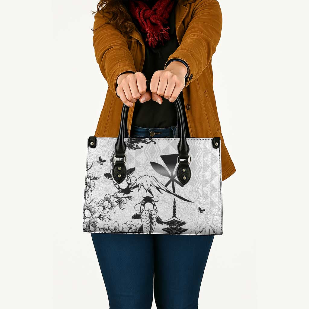 Japan And Hawaii Leather Bag Sakura Koi Fish Hawaiian Lei Kanaka - Polynesian Pride