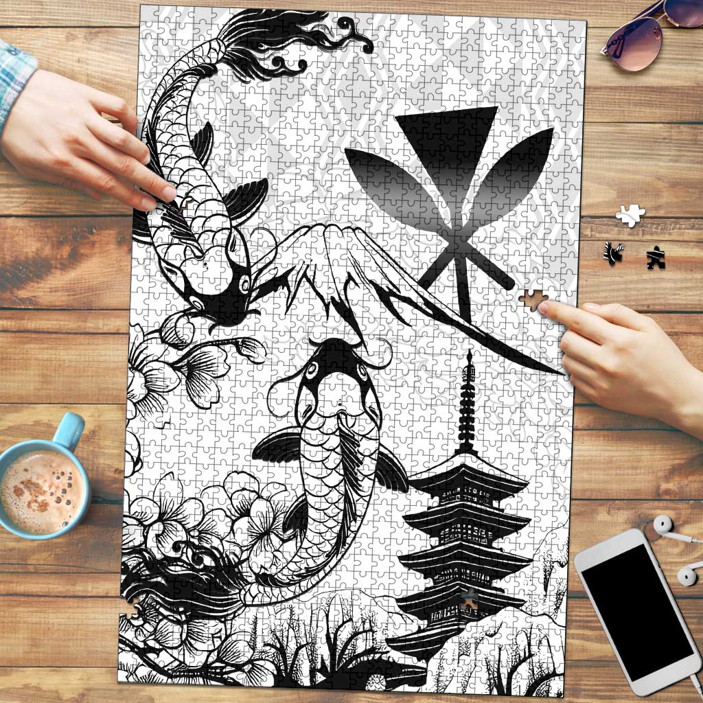 Japan And Hawaii Puzzle Sakura Koi Fish Hawaiian Lei Kanaka LT14 White - Polynesian Pride