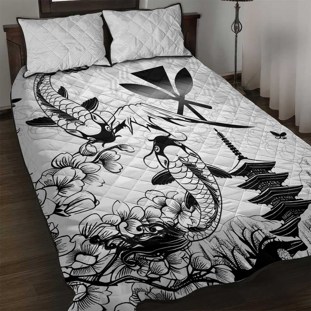 Japan And Hawaii Quilt Bed Set Sakura Koi Fish Hawaiian Lei Kanaka - Polynesian Pride