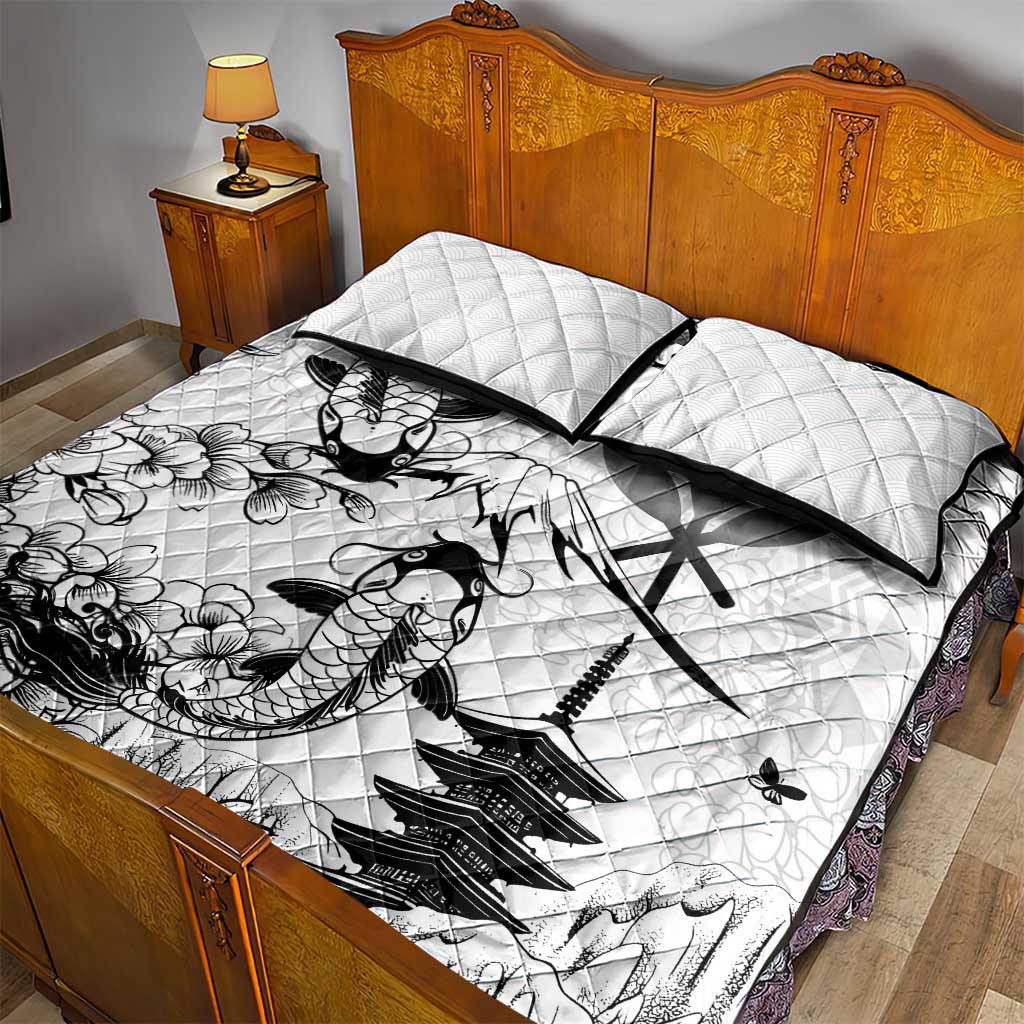 Japan And Hawaii Quilt Bed Set Sakura Koi Fish Hawaiian Lei Kanaka - Polynesian Pride