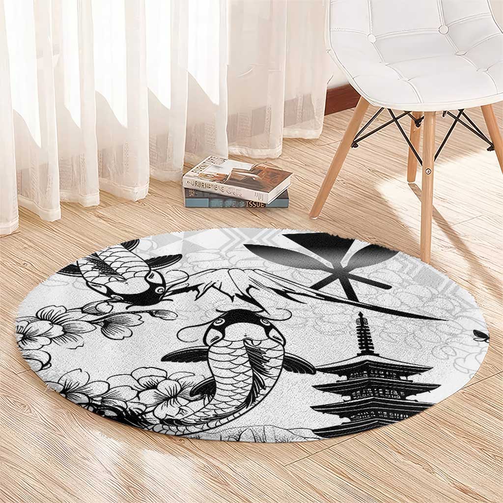 Japan And Hawaii Round Carpet Sakura Koi Fish Hawaiian Lei Kanaka - Polynesian Pride