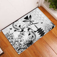 Japan And Hawaii Rubber Doormat Sakura Koi Fish Hawaiian Lei Kanaka - Polynesian Pride