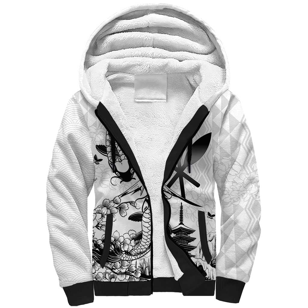 Japan And Hawaii Sherpa Hoodie Sakura Koi Fish Hawaiian Lei Kanaka - Polynesian Pride