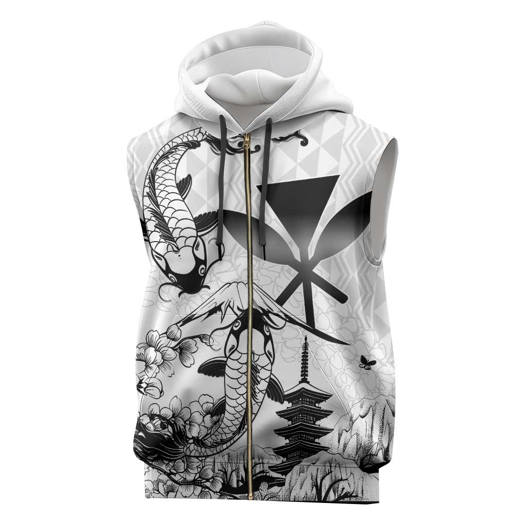 Japan And Hawaii Sleeveless Zip Hoodie Sakura Koi Fish Hawaiian Lei Kanaka - Polynesian Pride