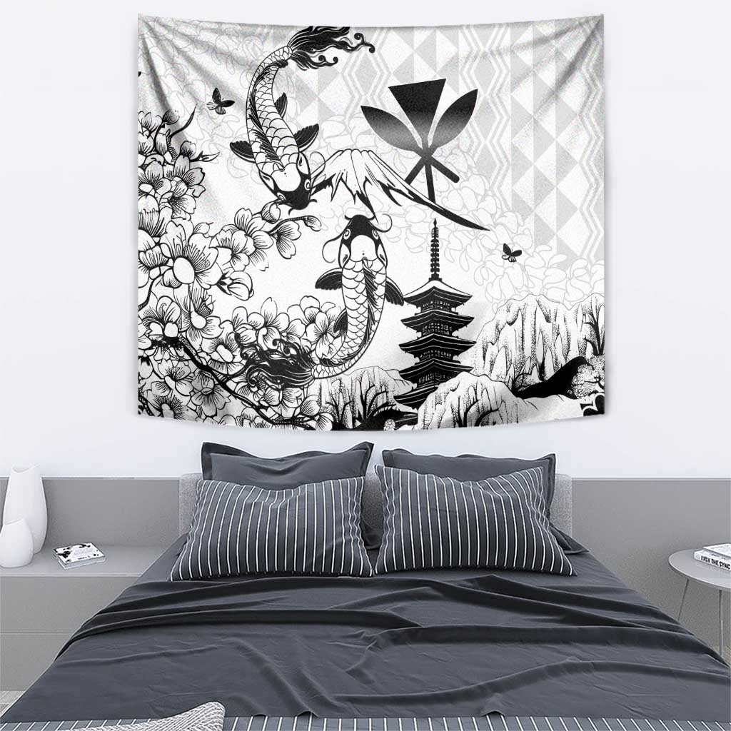 Japan And Hawaii Tapestry Sakura Koi Fish Hawaiian Lei Kanaka - Polynesian Pride