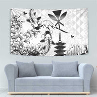 Japan And Hawaii Tapestry Sakura Koi Fish Hawaiian Lei Kanaka - Polynesian Pride