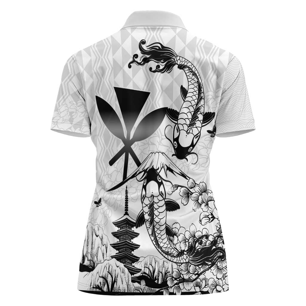 Japan And Hawaii Women Polo Shirt Sakura Koi Fish Hawaiian Lei Kanaka - Polynesian Pride