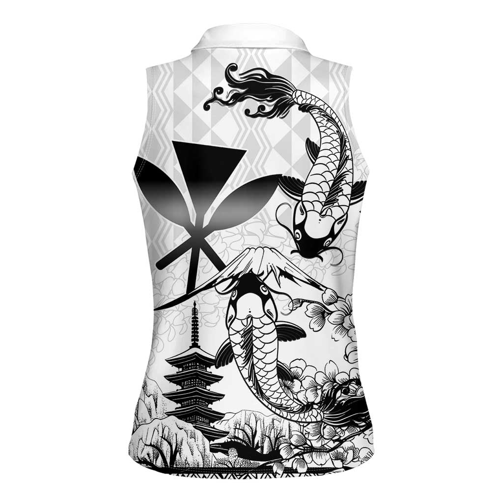 Japan And Hawaii Women Sleeveless Polo Shirt Sakura Koi Fish Hawaiian Lei Kanaka - Polynesian Pride