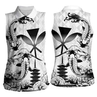 Japan And Hawaii Women Sleeveless Polo Shirt Sakura Koi Fish Hawaiian Lei Kanaka - Polynesian Pride