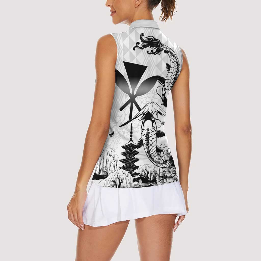 Japan And Hawaii Women Sleeveless Polo Shirt Sakura Koi Fish Hawaiian Lei Kanaka - Polynesian Pride