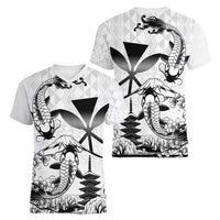 Japan And Hawaii Women V-Neck T-Shirt Sakura Koi Fish Hawaiian Lei Kanaka - Polynesian Pride