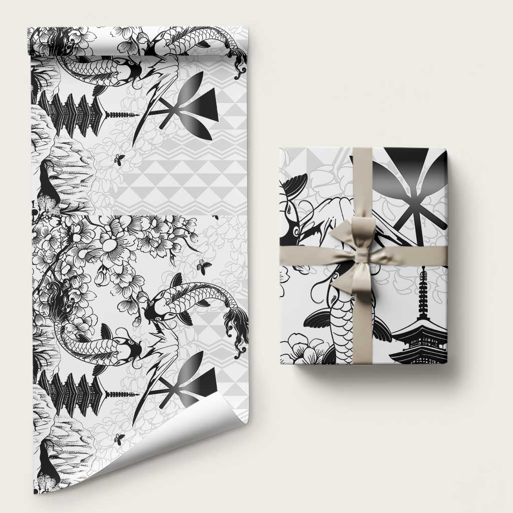 Japan And Hawaii Wrapping Paper Sakura Koi Fish Hawaiian Lei Kanaka - Polynesian Pride