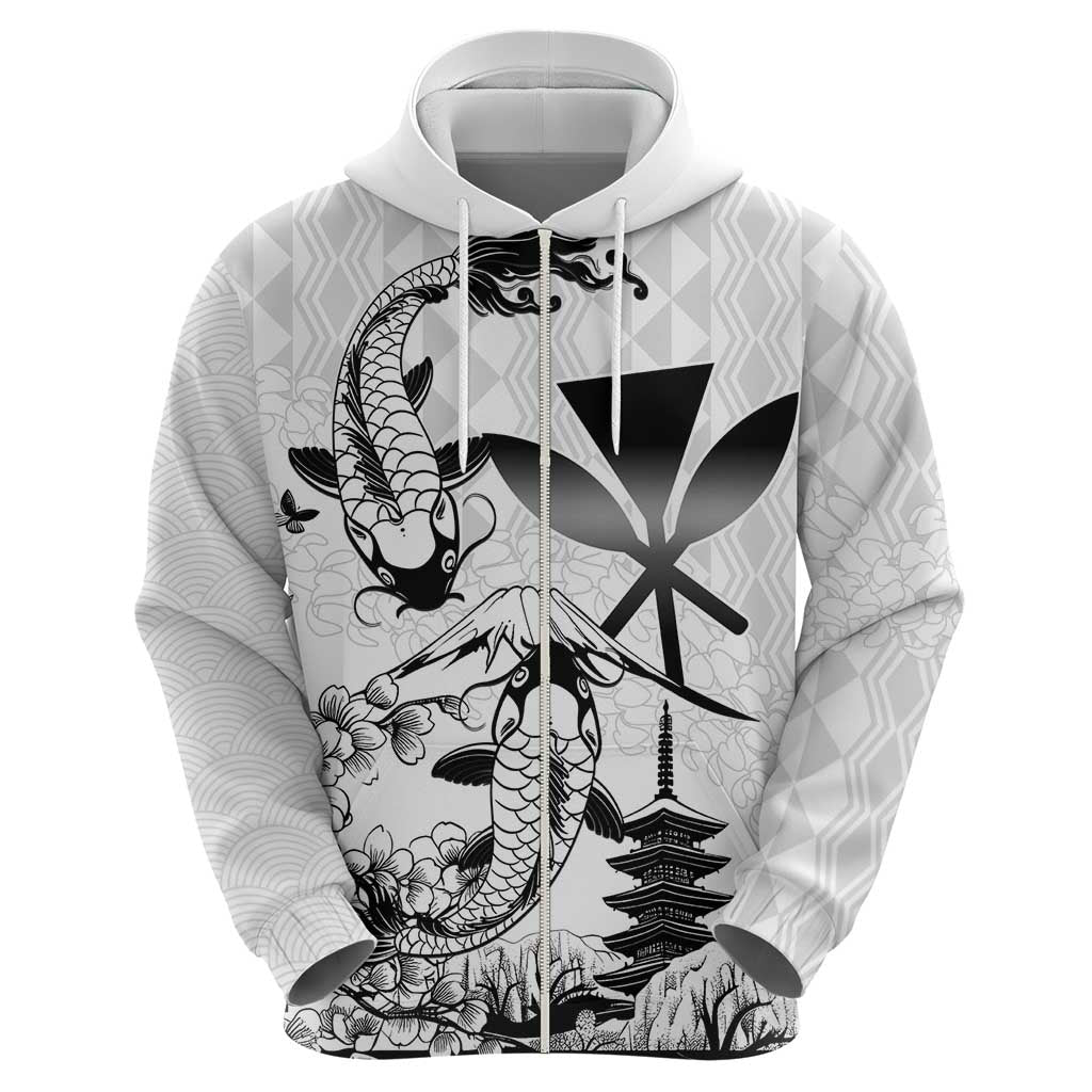 Japan And Hawaii Zip Hoodie Sakura Koi Fish Hawaiian Lei Kanaka - Polynesian Pride