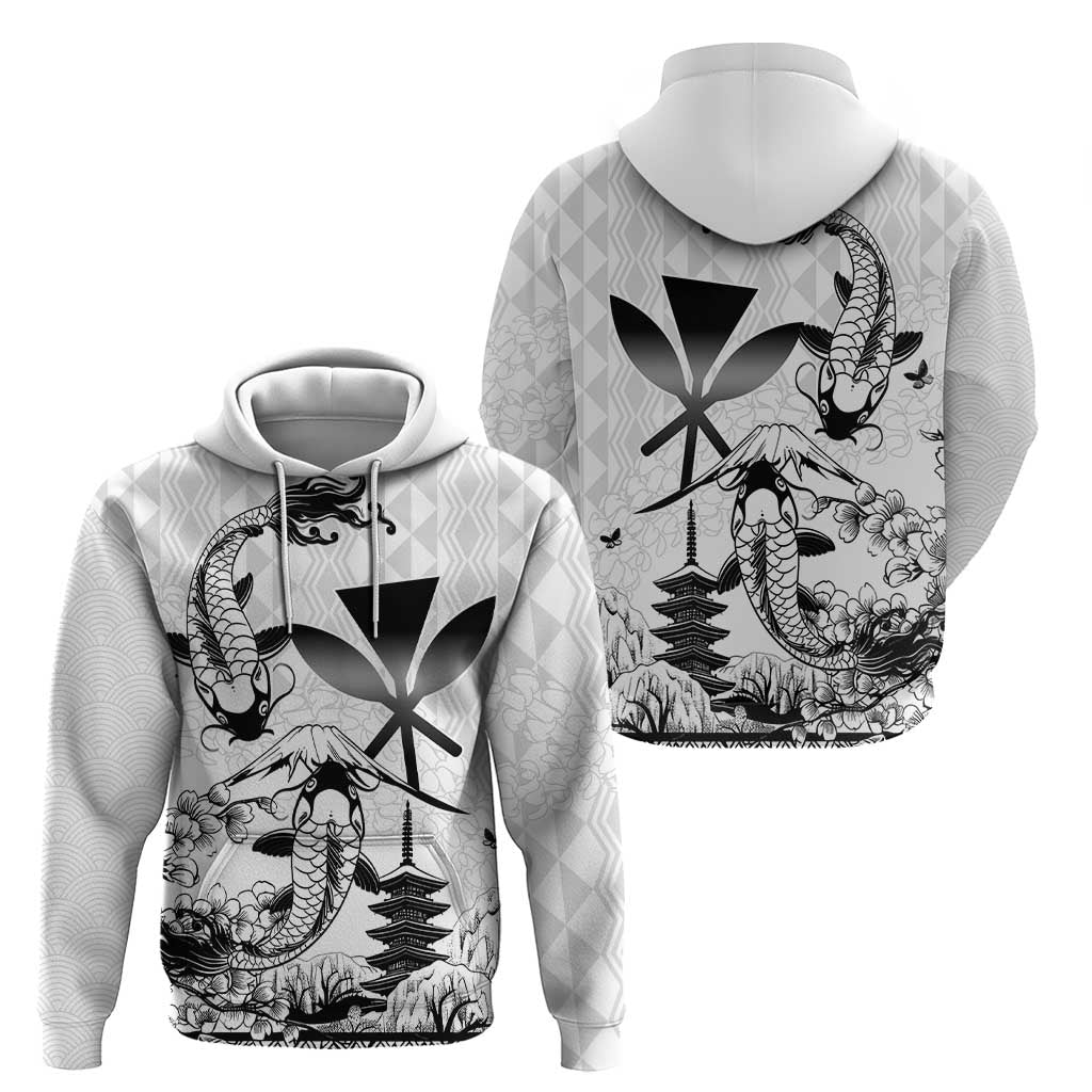 Japan And Hawaii Zip Hoodie Sakura Koi Fish Hawaiian Lei Kanaka - Polynesian Pride