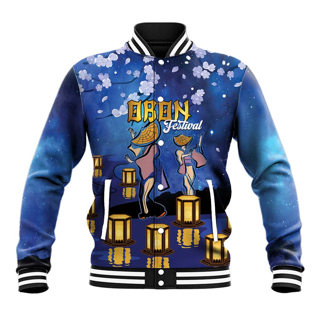 Japan Obon Festival Baseball Jacket Sakura Lanterns With Bon Dance - Polynesian Pride