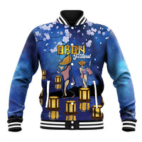 Japan Obon Festival Baseball Jacket Sakura Lanterns With Bon Dance - Polynesian Pride
