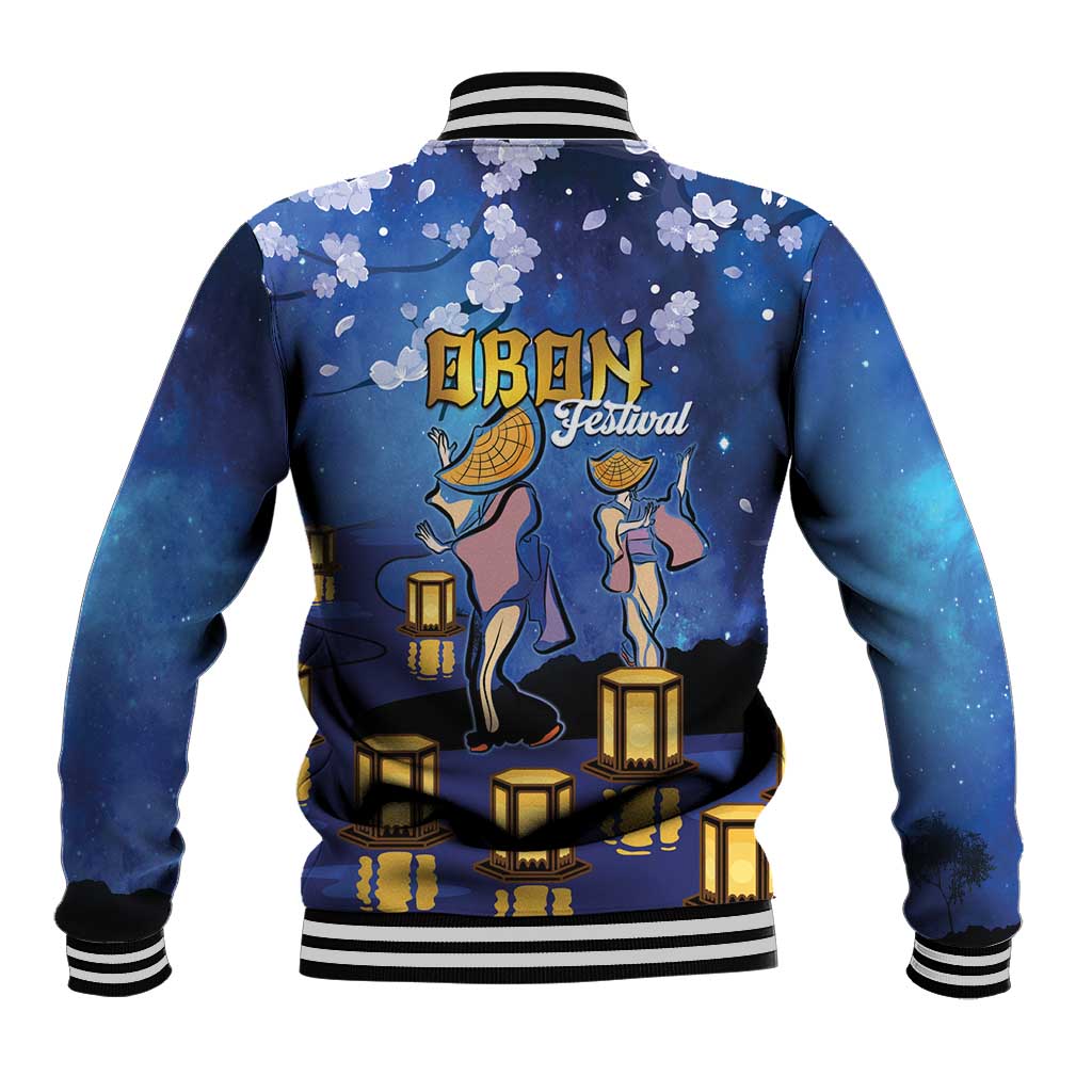 Japan Obon Festival Baseball Jacket Sakura Lanterns With Bon Dance - Polynesian Pride