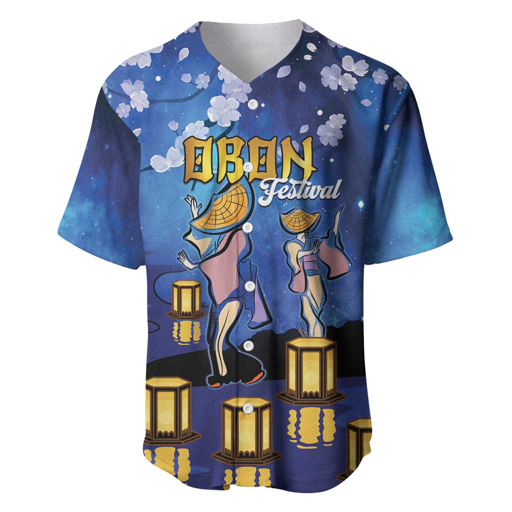 Japan Obon Festival Baseball Jersey Sakura Lanterns With Bon Dance LT14 Blue - Polynesian Pride