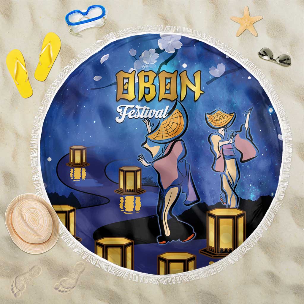 Japan Obon Festival Beach Blanket Sakura Lanterns With Bon Dance - Polynesian Pride