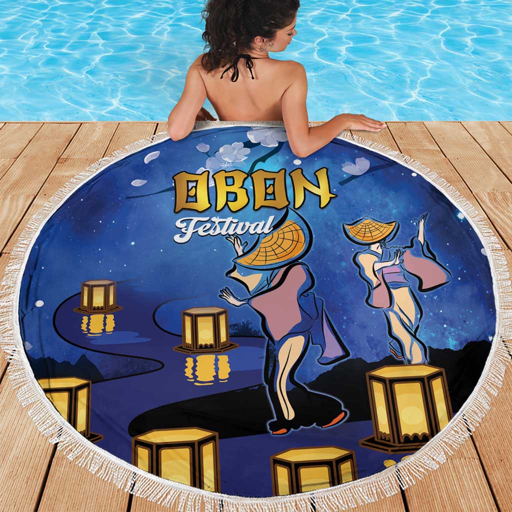 Japan Obon Festival Beach Blanket Sakura Lanterns With Bon Dance - Polynesian Pride