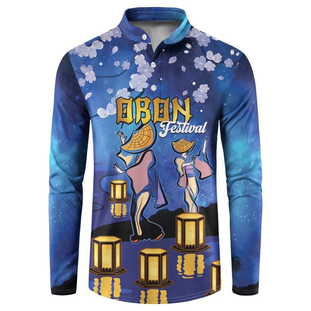 Japan Obon Festival Button Sweatshirt Sakura Lanterns With Bon Dance LT14 Blue - Polynesian Pride