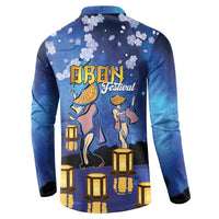 Japan Obon Festival Button Sweatshirt Sakura Lanterns With Bon Dance LT14 - Polynesian Pride