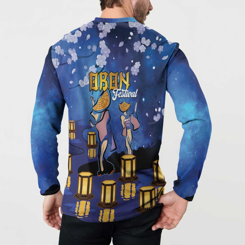 Japan Obon Festival Button Sweatshirt Sakura Lanterns With Bon Dance LT14 - Polynesian Pride