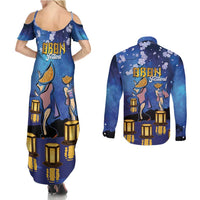 Japan Obon Festival Couples Matching Summer Maxi Dress and Long Sleeve Button Shirt Sakura Lanterns With Bon Dance LT14 - Polynesian Pride
